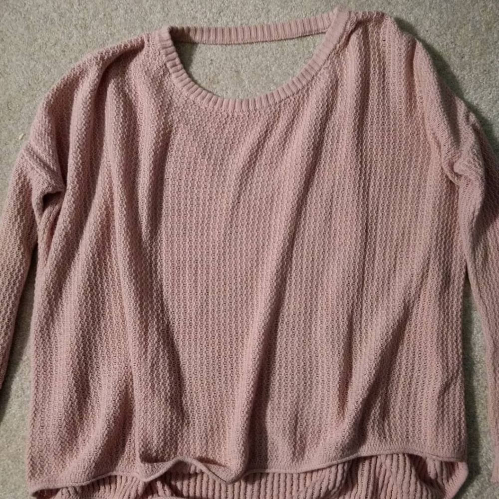 Pink Crew neck Sweater with cutout in back